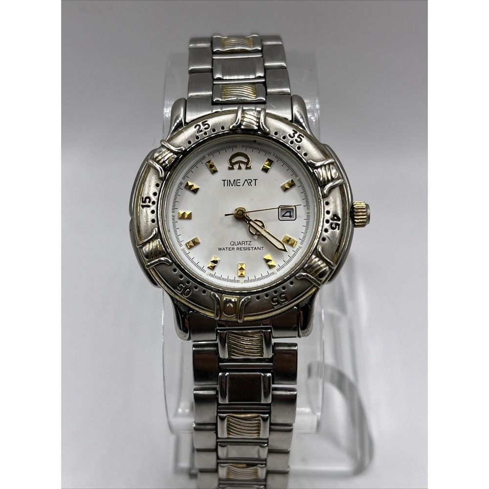 Rare Time Art Men's Quartz Watch Rotating Bezel 33mm Case 7.5" Band- New Battery